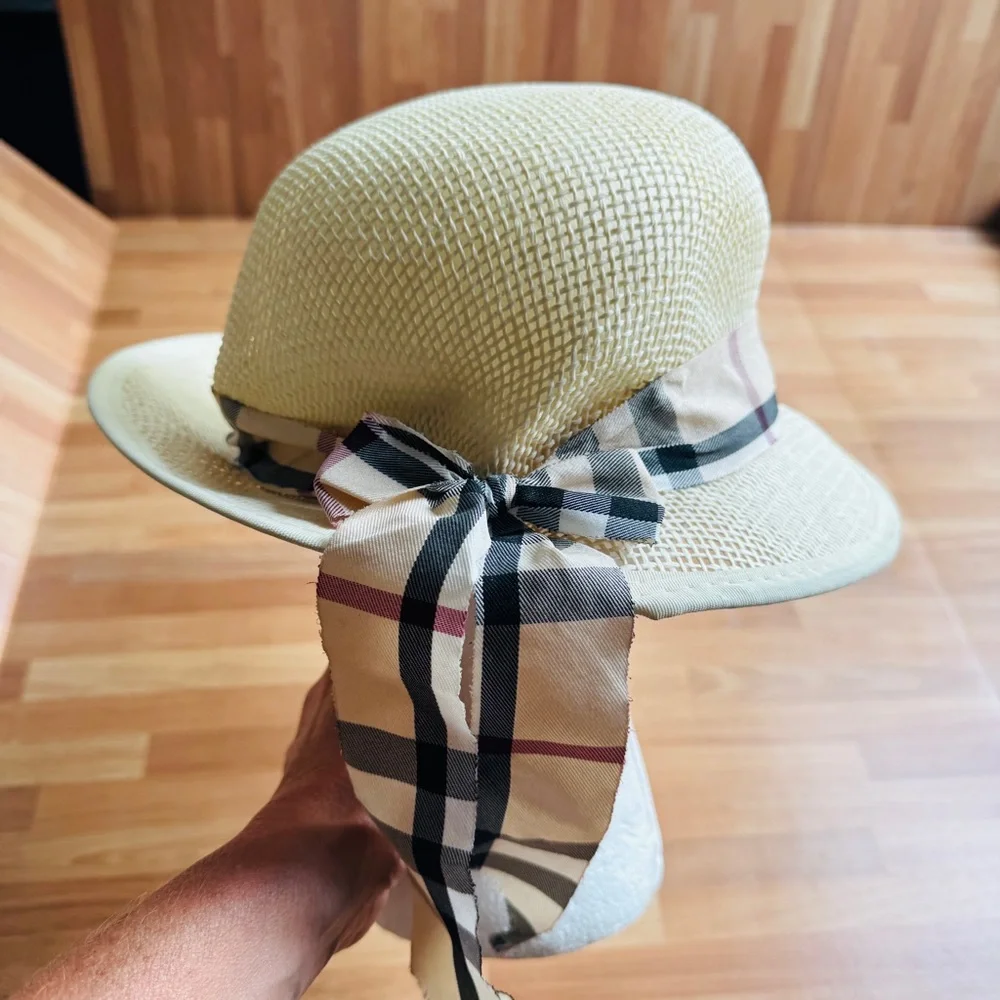 Summer hat with plaid trim - Picture 6 of 13